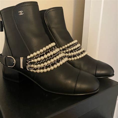 chanel boots with pearls 2019|chanel leather boot with heel.